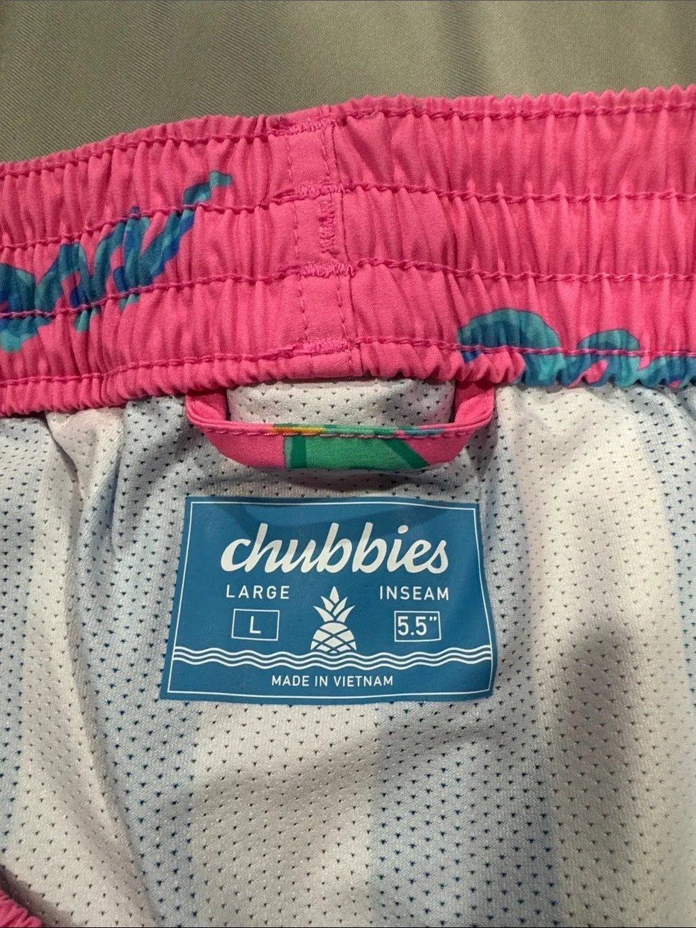 Men's Chubbies 5.5” Pink Pineapple Shark Swim Shorts